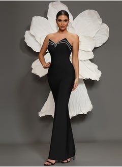 Meilun Women's Black Strapless Beaded Maxi Evening Dress  - Image 1