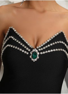 Meilun Women's Black Strapless Beaded Maxi Evening Dress  - Image 4