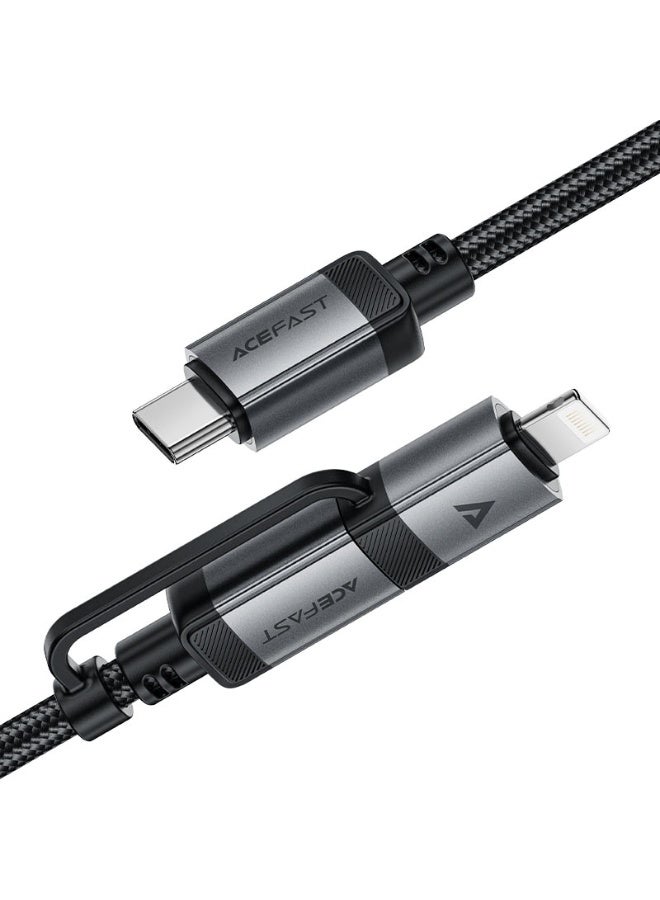 ACEFAST Charging Data Cable C20-01 – 2-in-1 USB-C to Lightning, USB-C 60W Fast Charging, 1.2m Nylon Braided, MFi Certified - Black - Image 2