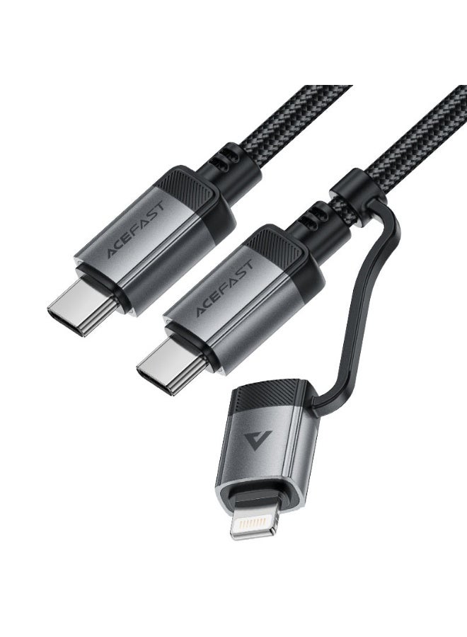ACEFAST Charging Data Cable C20-01 – 2-in-1 USB-C to Lightning, USB-C 60W Fast Charging, 1.2m Nylon Braided, MFi Certified - Black - Image 1
