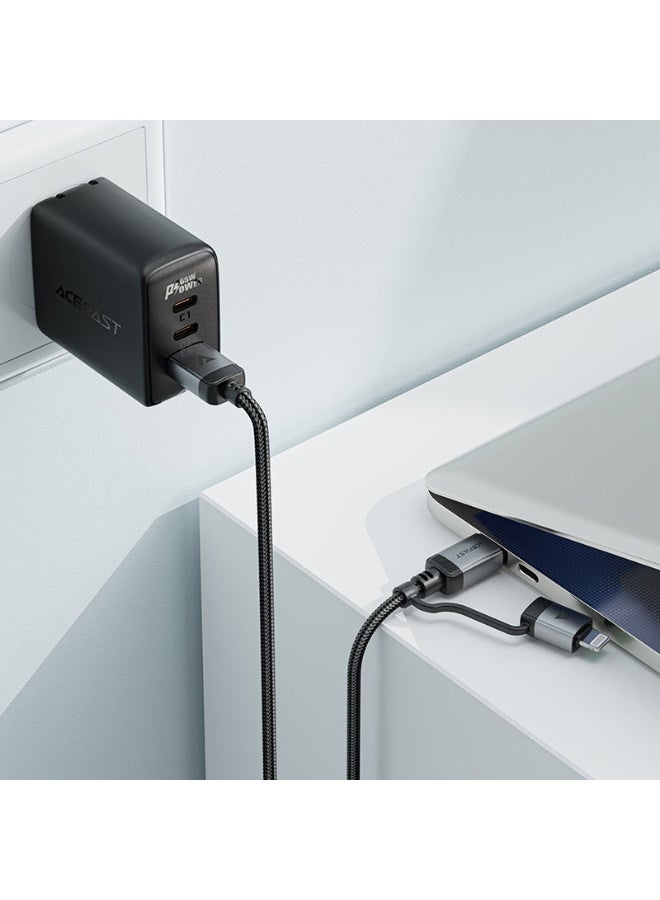 ACEFAST Charging Data Cable C20-01 – 2-in-1 USB-C to Lightning, USB-C 60W Fast Charging, 1.2m Nylon Braided, MFi Certified - Black - Image 3