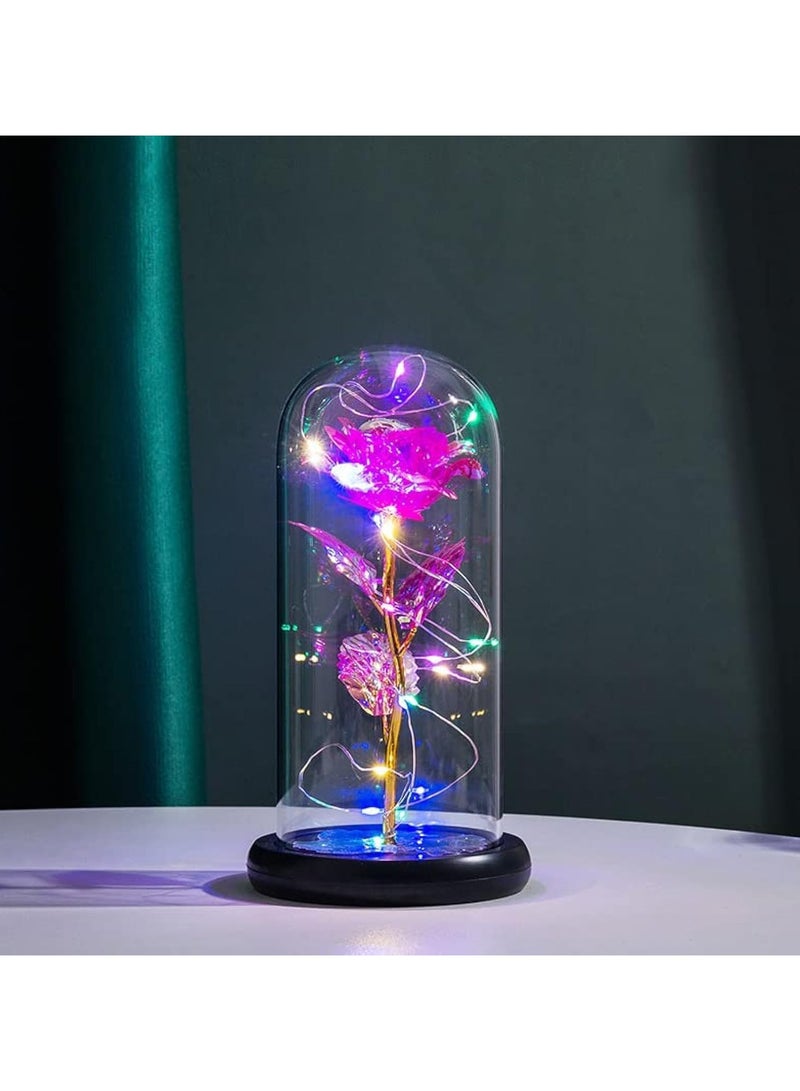 GT-Wheel Galaxy Rose Flower Gift Colorful Artificial Rose Forever in Glass Dome For Wedding Anniversary Birthday  - Image 1
