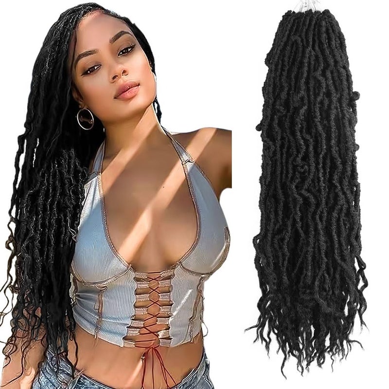 BOHOBABE Faux Locs Crochet Hair 18 Inch Boho Soft Crochet Locs with Curly Ends Long Bohemian Goddess Locs Crochet Braids for Black Women 6 Packs 1B