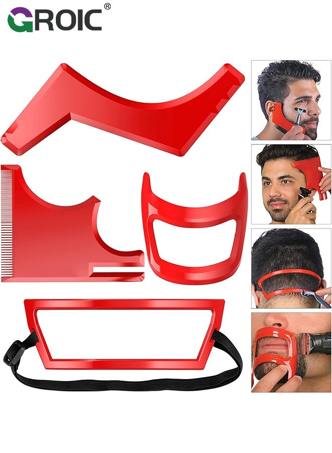 GROIC Beard Shaping Tool Kit, Neckline Shaving Template Guide Set for Men Hair Styling Red, Beard Trimmer Template Guide, Hair Styling Tools Kit - Image 1