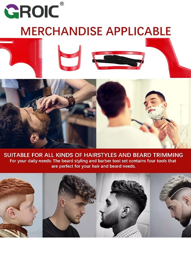 GROIC Beard Shaping Tool Kit, Neckline Shaving Template Guide Set for Men Hair Styling Red, Beard Trimmer Template Guide, Hair Styling Tools Kit - Image 3
