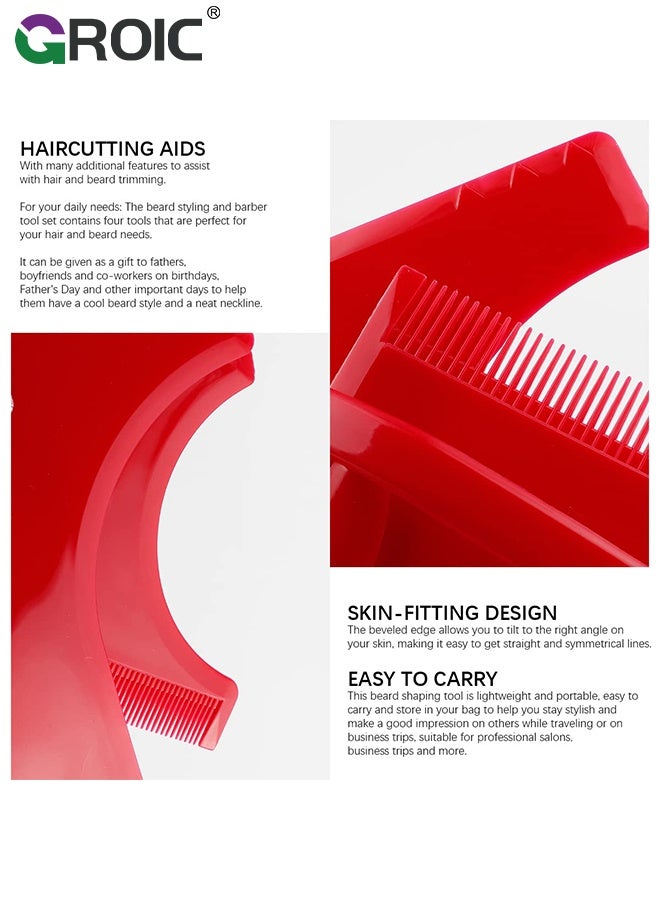 GROIC Beard Shaping Tool Kit, Neckline Shaving Template Guide Set for Men Hair Styling Red, Beard Trimmer Template Guide, Hair Styling Tools Kit - Image 4