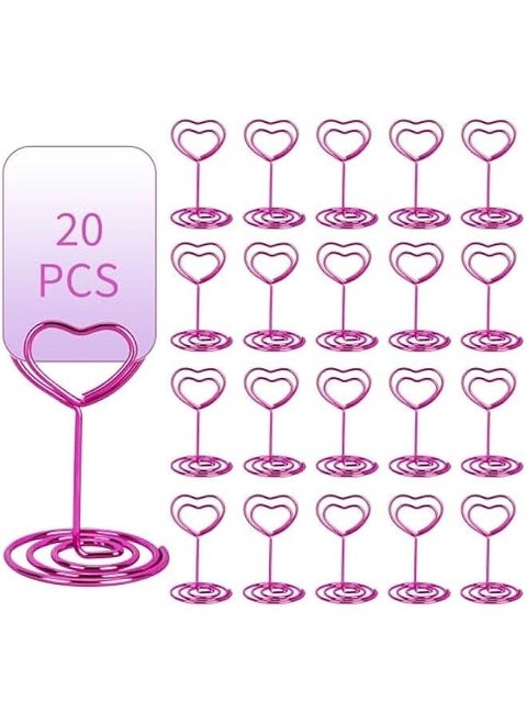 20pcs Mini Place Card Holders, Heart Place Table Number Holders, Table Card Holders for Photos, Food Signs, Memo Notes, Weddings, Restaurants, Birthdays (Pink)