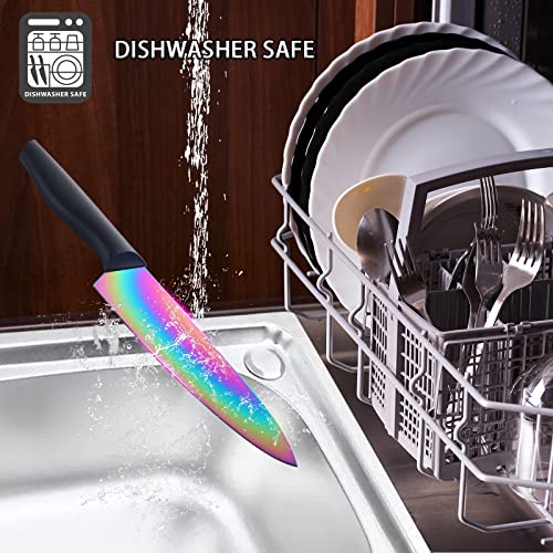 Marco Almond Kitchen Knife Set, KYA36 12-Piece Rainbow Color Stainless Steel Chef Boxed Knives Set for Kitchen with Covers, 6 Knives with 6 Blade Guards, Black - Image 5