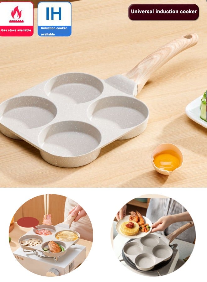 Super ZYouth 4-holes Nonstick Frying Pan - with Wooden anti-Scalding Handle,Suitable for All Stovetops to Cook Hamburgers, Eggs, Pancakes, Breakfast, White, 7.2x7.2 inches  - Image 2