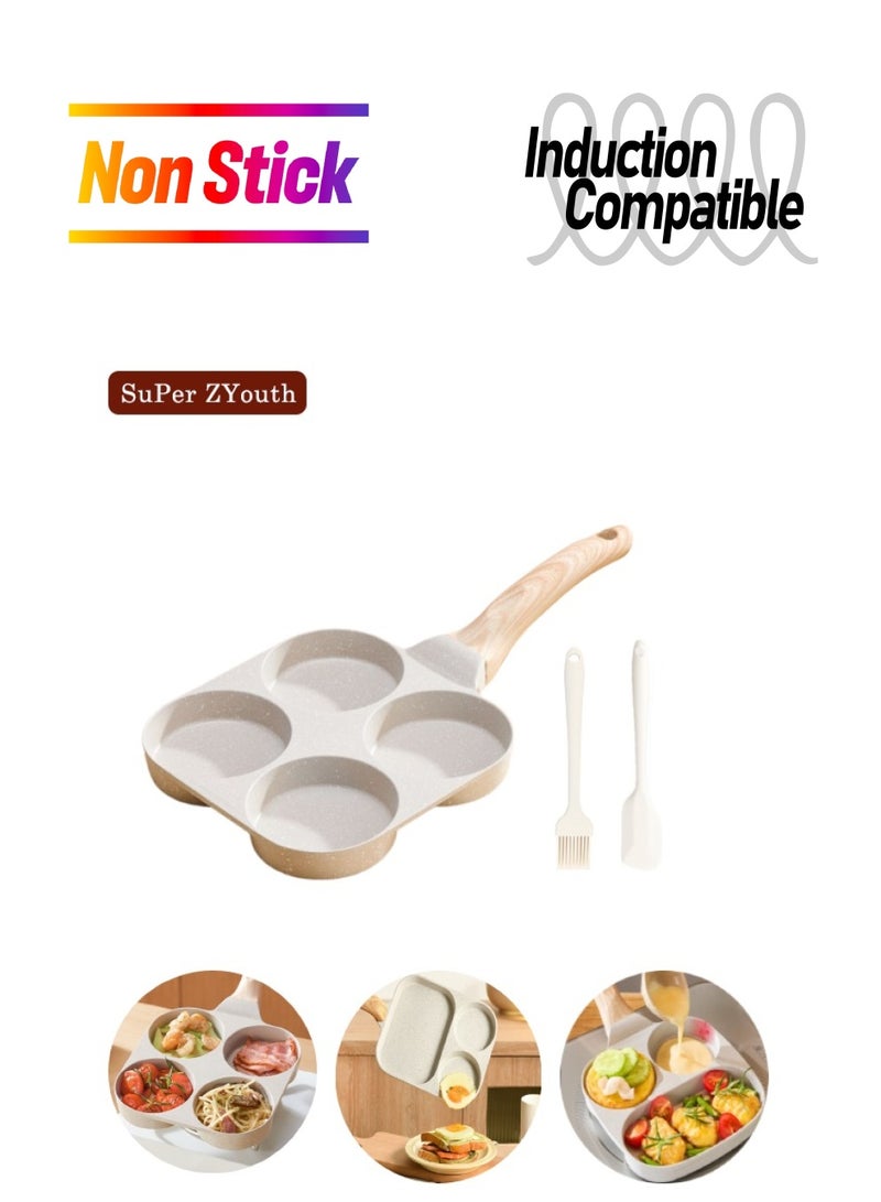 Super ZYouth 4-holes Nonstick Frying Pan - with Wooden anti-Scalding Handle,Suitable for All Stovetops to Cook Hamburgers, Eggs, Pancakes, Breakfast, White, 7.2x7.2 inches  - Image 1