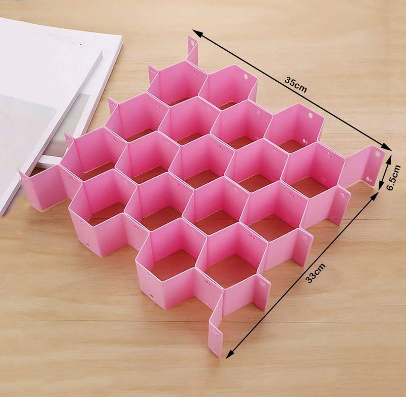 INOVERA (LABEL)Honeycomb Underwear Innerwear Socks Clothing Organizer Plastic Drawer Clapboard Closet Divider 16 Straps(38 Compartment,Pink,Made In India) - Image 3