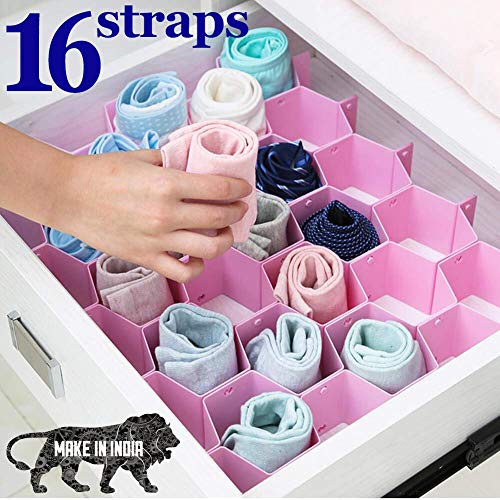 INOVERA (LABEL)Honeycomb Underwear Innerwear Socks Clothing Organizer Plastic Drawer Clapboard Closet Divider 16 Straps(38 Compartment,Pink,Made In India) - Image 2