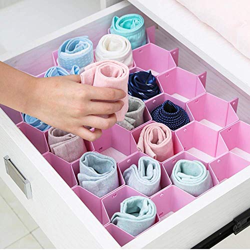 INOVERA (LABEL)Honeycomb Underwear Innerwear Socks Clothing Organizer Plastic Drawer Clapboard Closet Divider 16 Straps(38 Compartment,Pink,Made In India) - Image 1