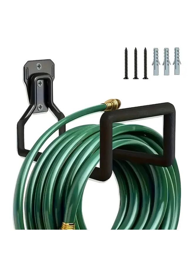Heavy Duty Wall Mounted Garden Hose Holder Rust Resistant Storage Rack Black - Image 1