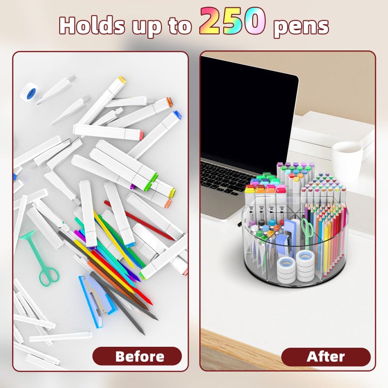 Absonic 250pcs Acrylic Pencil Holder Marker Organizer, 360-Degree Rotating Pen Holder, Crayon Organizers for Kids Pencil Organizer Caddy Art Supply Kids Desk Organizers for Office Home School - Image 3