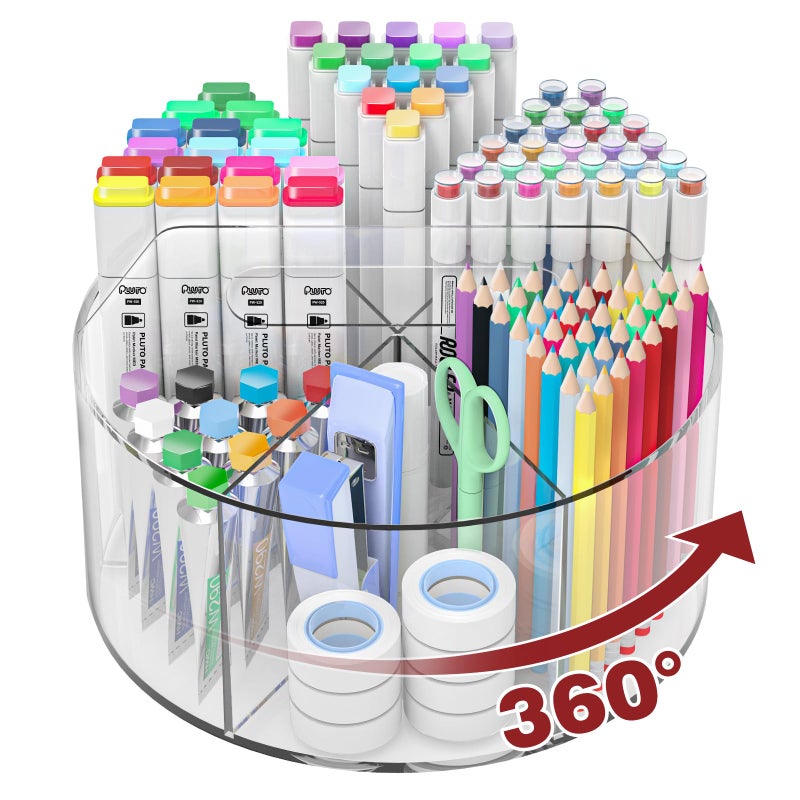 Absonic 250pcs Acrylic Pencil Holder Marker Organizer, 360-Degree Rotating Pen Holder, Crayon Organizers for Kids Pencil Organizer Caddy Art Supply Kids Desk Organizers for Office Home School - Image 1