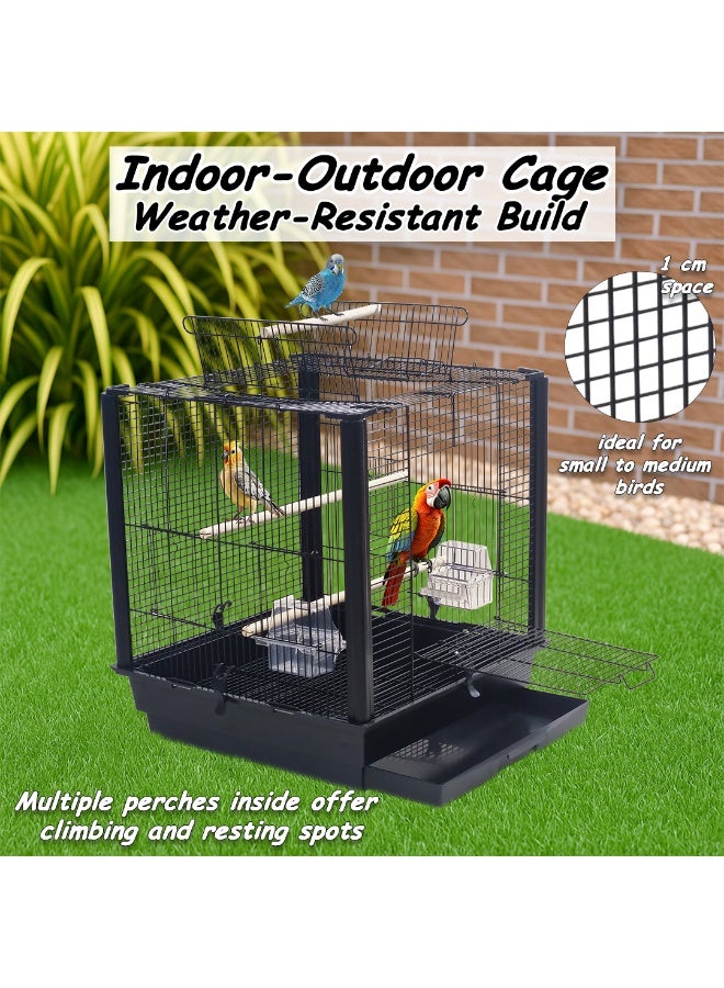 NNC PETS 52cm Parrot Cage with Feeding Bowls, Wooden Perches and Play Top, Sturdy Metal Bird Cage with Tray, Portable Design for Indoor Outdoor Use, Ideal for Lovebirds, Cockatiels, and Parakeets (Black) - Image 5