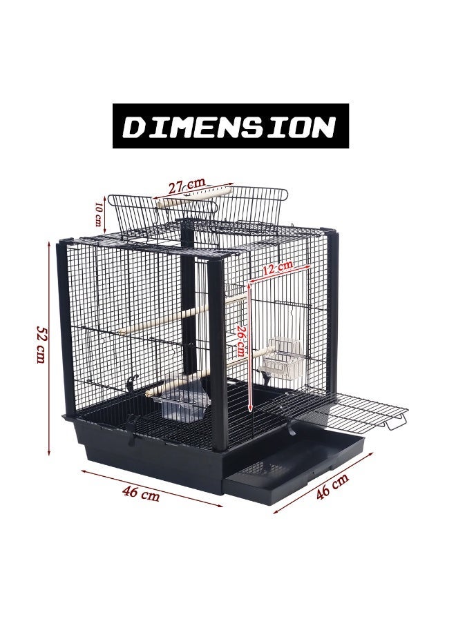 NNC PETS 52cm Parrot Cage with Feeding Bowls, Wooden Perches and Play Top, Sturdy Metal Bird Cage with Tray, Portable Design for Indoor Outdoor Use, Ideal for Lovebirds, Cockatiels, and Parakeets (Black) - Image 3