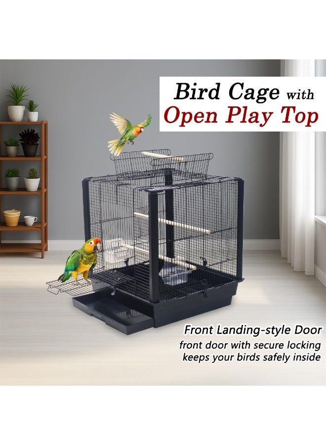 NNC PETS 52cm Parrot Cage with Feeding Bowls, Wooden Perches and Play Top, Sturdy Metal Bird Cage with Tray, Portable Design for Indoor Outdoor Use, Ideal for Lovebirds, Cockatiels, and Parakeets (Black) - Image 1