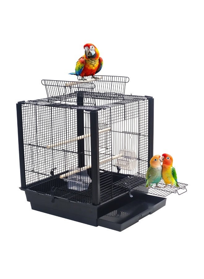 NNC PETS 52cm Parrot Cage with Feeding Bowls, Wooden Perches and Play Top, Sturdy Metal Bird Cage with Tray, Portable Design for Indoor Outdoor Use, Ideal for Lovebirds, Cockatiels, and Parakeets (Black) - Image 2