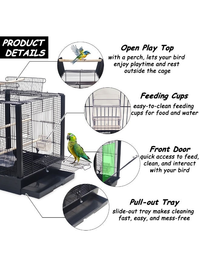 NNC PETS 52cm Parrot Cage with Feeding Bowls, Wooden Perches and Play Top, Sturdy Metal Bird Cage with Tray, Portable Design for Indoor Outdoor Use, Ideal for Lovebirds, Cockatiels, and Parakeets (Black) - Image 4