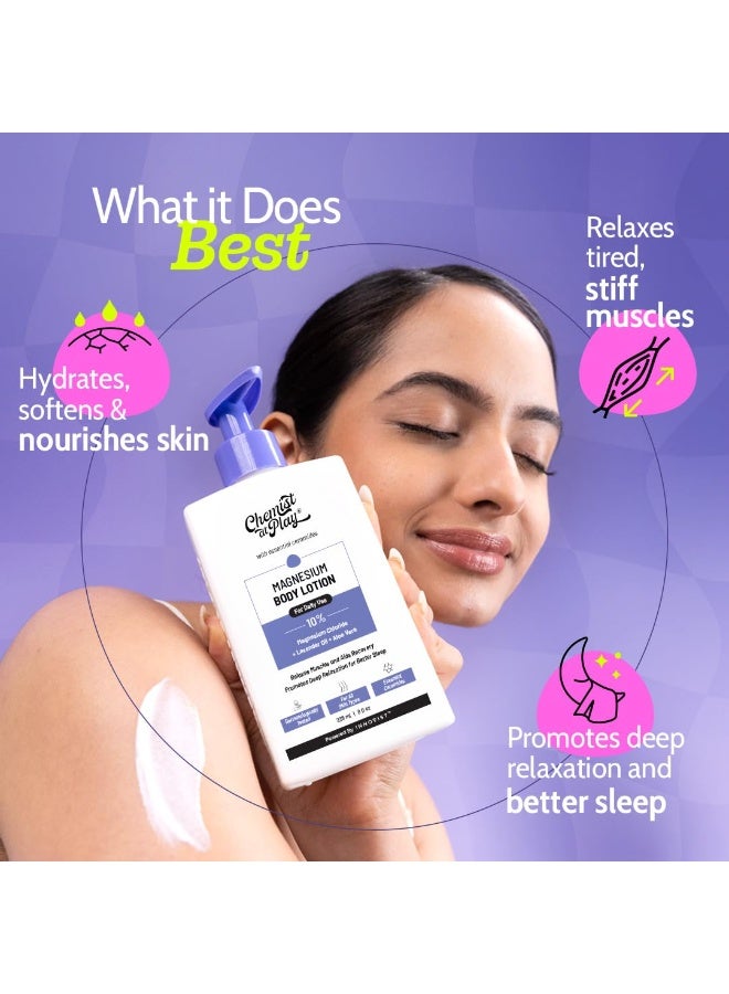 Chemist at Play 10% Magnesium Body Lotion | Relaxes muscles, Eases Soreness Post Workout, Promotes Deep Relaxation for Better Sleep, & Prevent Muscle Spasms | With Lavender Oil & Aloevera | 236ml - Image 3