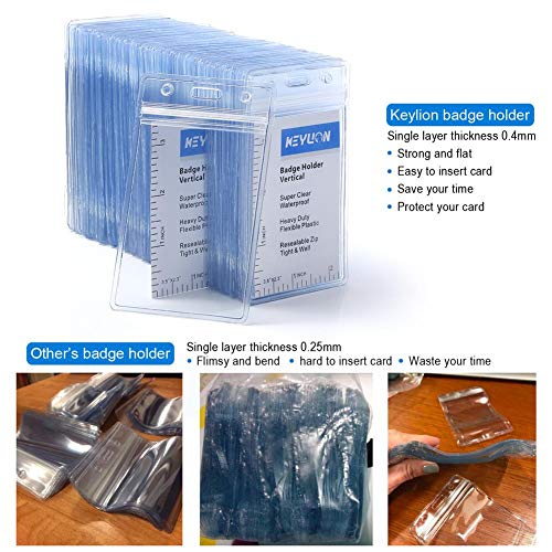 KEYLION 100 Pack ID Card Name Badge Holder, Heavy Duty Clear Transparent Plastic PVC Vertical Sleeve Pouch with Waterproof Type Resealable Zip - Image 2