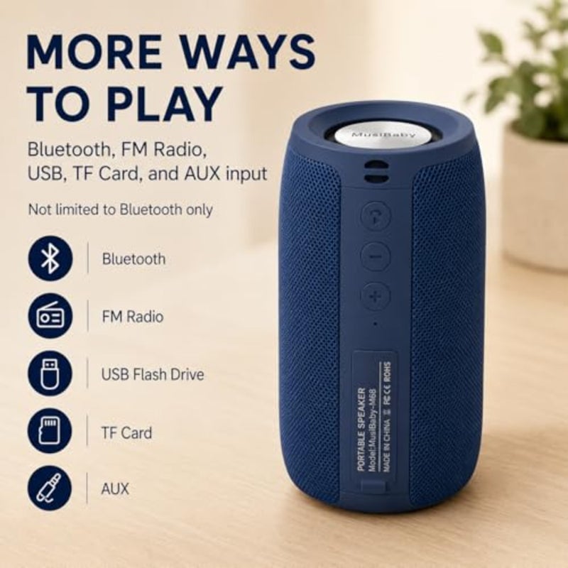M68 tooth Speaker, 12W, IPX5, FM, USB AUX, Compact 12W speaker for office, computer, bedroom and patio. IPX5 splash-resistant with FM, USB drive, AUX and dual pairing - Image 4
