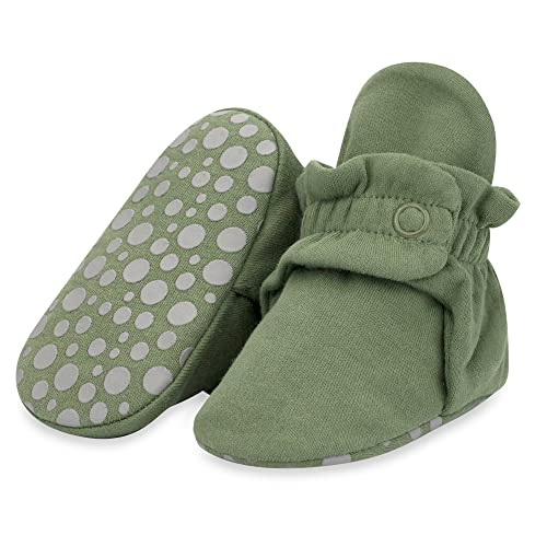 Zutano Unisex Organic Cotton Baby Booties With Gripper Soles, Olive, 3M - Image 1