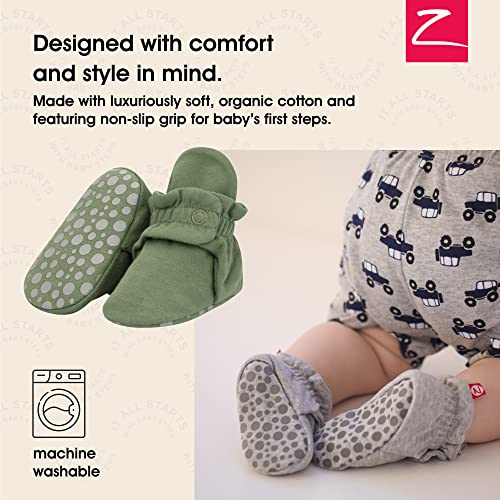 Zutano Unisex Organic Cotton Baby Booties With Gripper Soles, Olive, 3M - Image 2