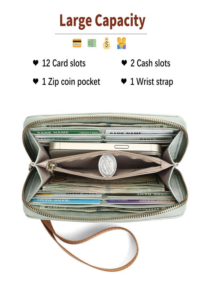 SENDEFN Leather Womens Wallets Wristlet Bifold Ladies Clutch Purse RFID Blocking Zip Around - Image 3