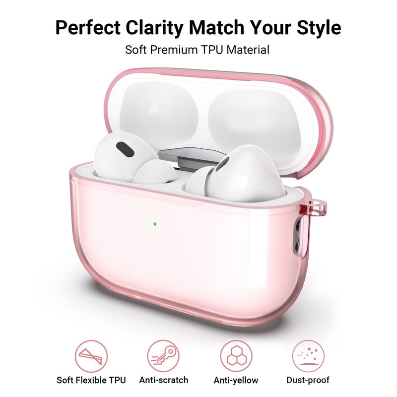 ULAK Compatible with Airpods Pro & AirPods Pro 2 Case, Design Soft TPU Airpod Pro 1st/2nd Generation Case 2022/2019 with Ring Keychain Shockproof Protecitve Cover, Light Pink - Image 2