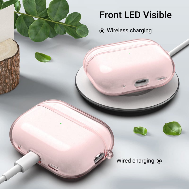 ULAK Compatible with Airpods Pro & AirPods Pro 2 Case, Design Soft TPU Airpod Pro 1st/2nd Generation Case 2022/2019 with Ring Keychain Shockproof Protecitve Cover, Light Pink - Image 5