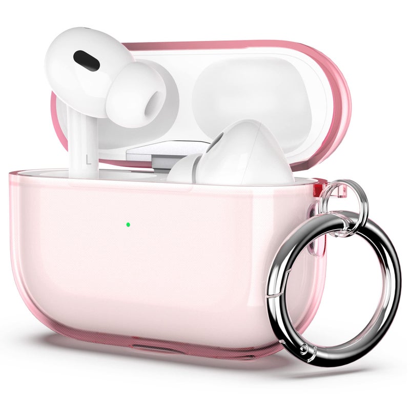 ULAK Compatible with Airpods Pro & AirPods Pro 2 Case, Design Soft TPU Airpod Pro 1st/2nd Generation Case 2022/2019 with Ring Keychain Shockproof Protecitve Cover, Light Pink - Image 1