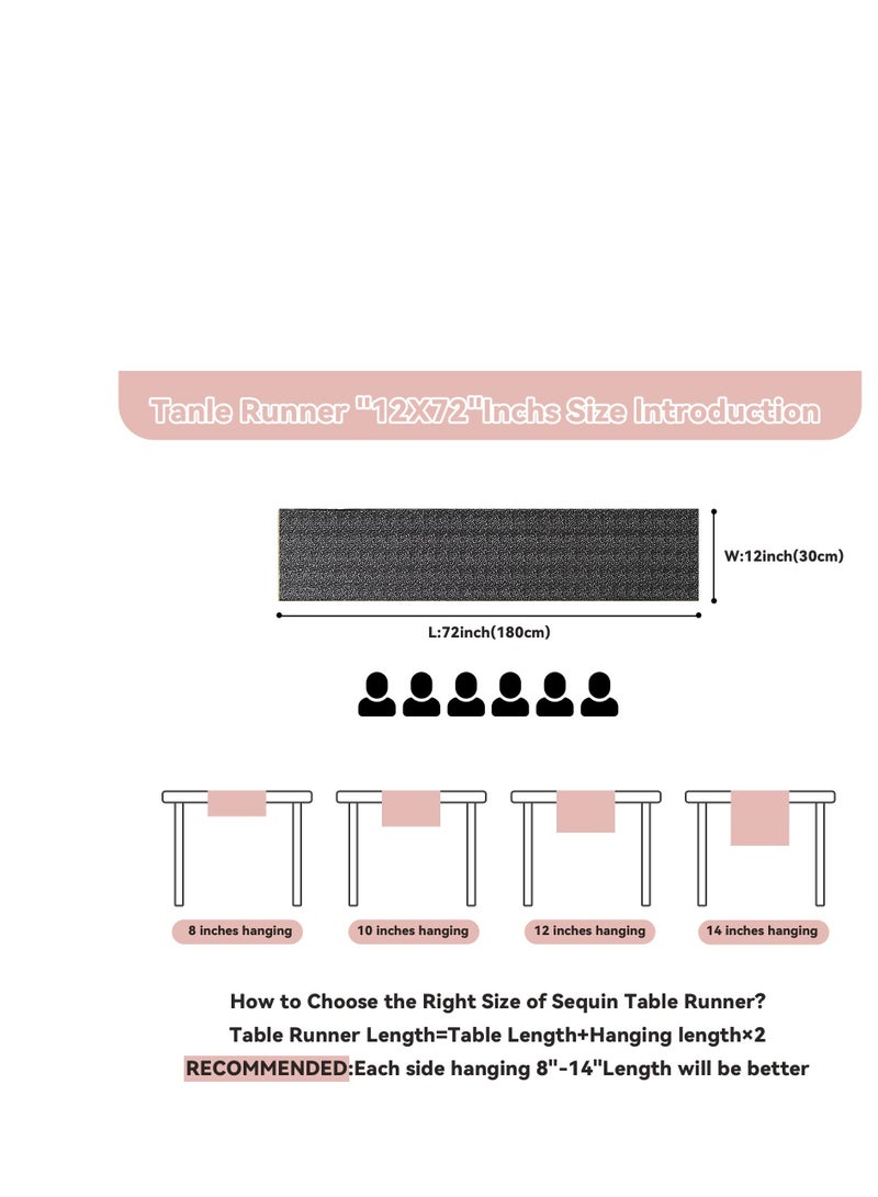 SYOSI عداء طاولة لامع، 3 عبوات عداء طاولة ساتان، 12" × 72" طاولة قماش لامع، أغطية طاولات مستطيلة متلألئة، لحفلات عيد الميلاد، الزفاف، الولائم، زينة حفلات العطلات، استحمام الأطفال (أسود) - Image 5