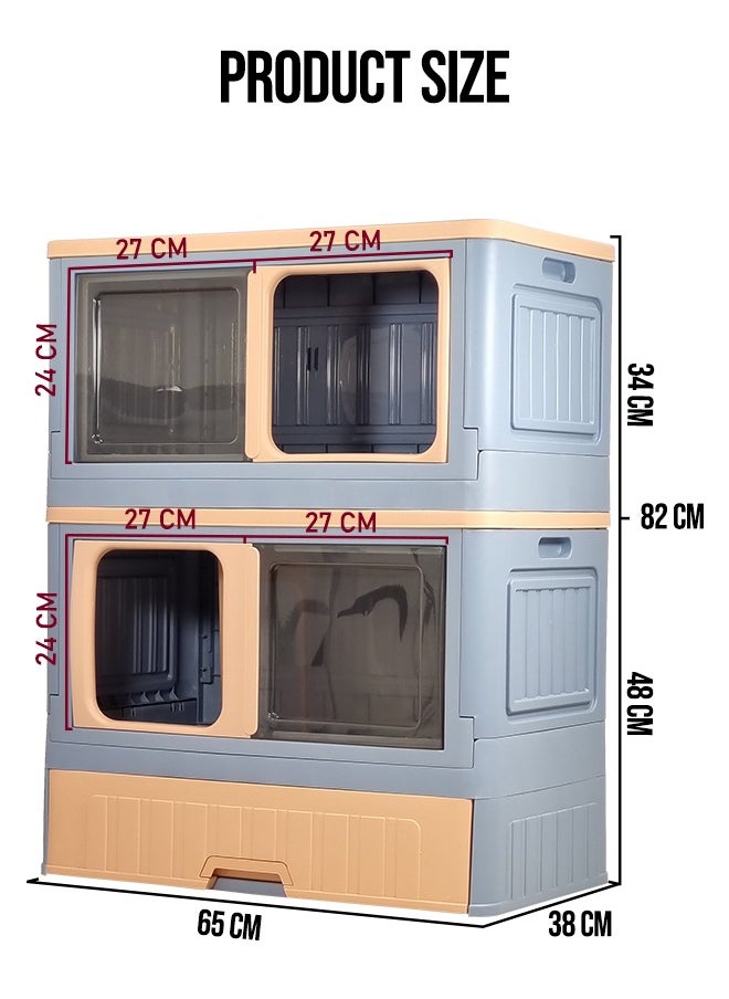 MAJIBAO - Foldable cat litter box, Double layer cat toilet with wheels, Combination cat house and litter box, Enclosed with drawer litter box Set design and detachable(Blue and pink) 82 cm High - Image 1