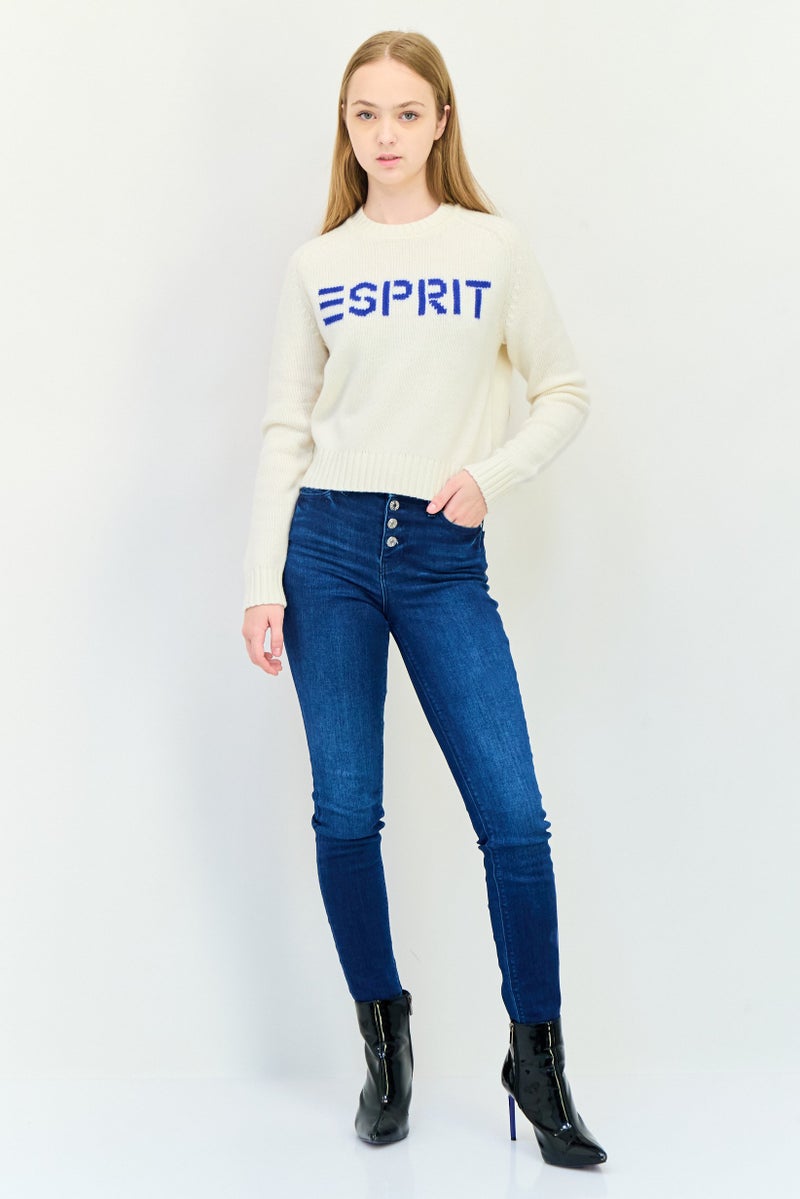 ESPRIT Women Crew Neck Brand Logo Sweater, Ivory  - Image 3