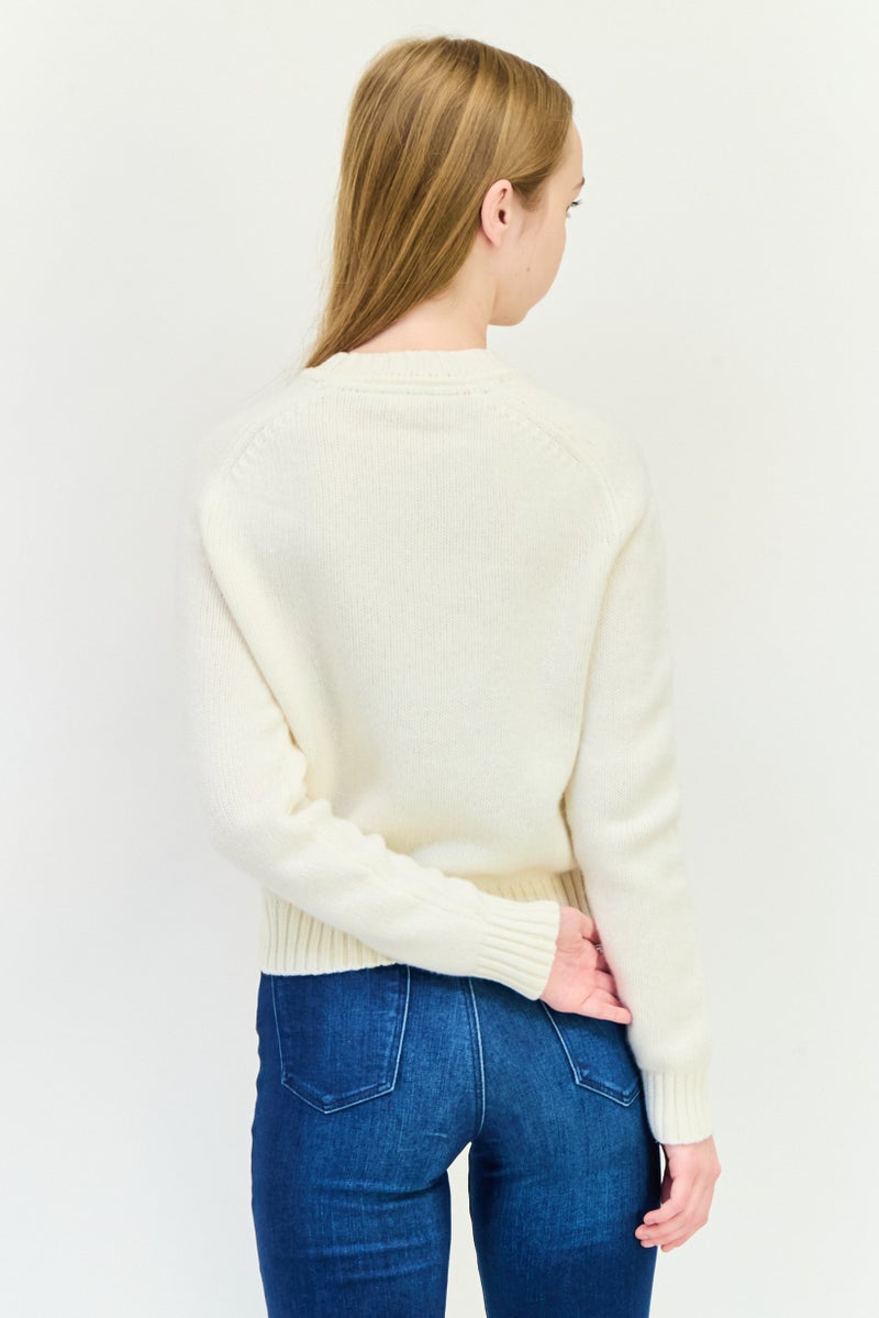 ESPRIT Women Crew Neck Brand Logo Sweater, Ivory  - Image 4