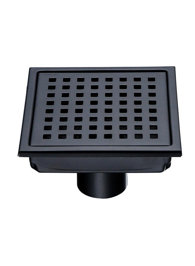 SEABEFORE Square Shower Drain 6", SUS 304 Stainless Steel Floor Drain with Grid Drain Cover & Hair Strainer, Matte Black - Image 3