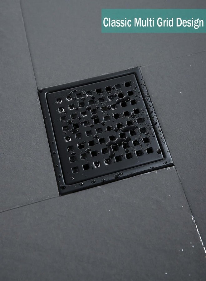 SEABEFORE Square Shower Drain 6", SUS 304 Stainless Steel Floor Drain with Grid Drain Cover & Hair Strainer, Matte Black - Image 4