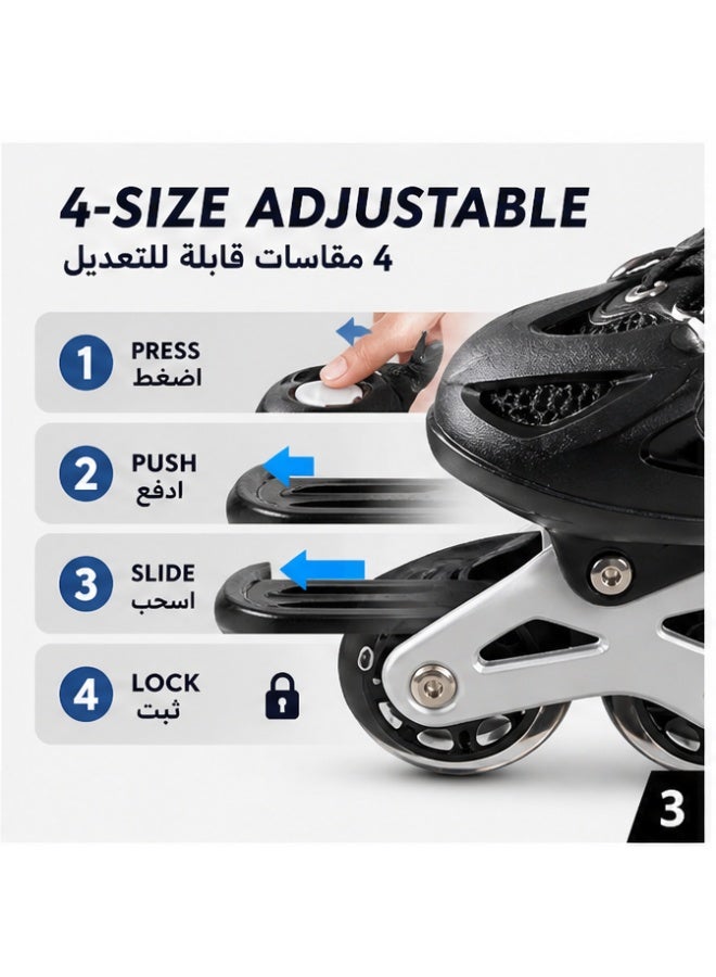 طقم كامل من أحذية التزلج على العجلات للأطفال، بعجلات مضيئة مفردة، قابل للتعديل، للأطفال الأكبر سنًا - Image 3