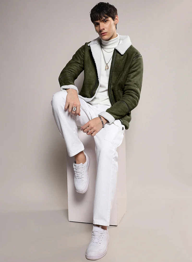 كامبوس سوترا Men's Icy Blue & Chalk White Fleece Lined Biker Jacket