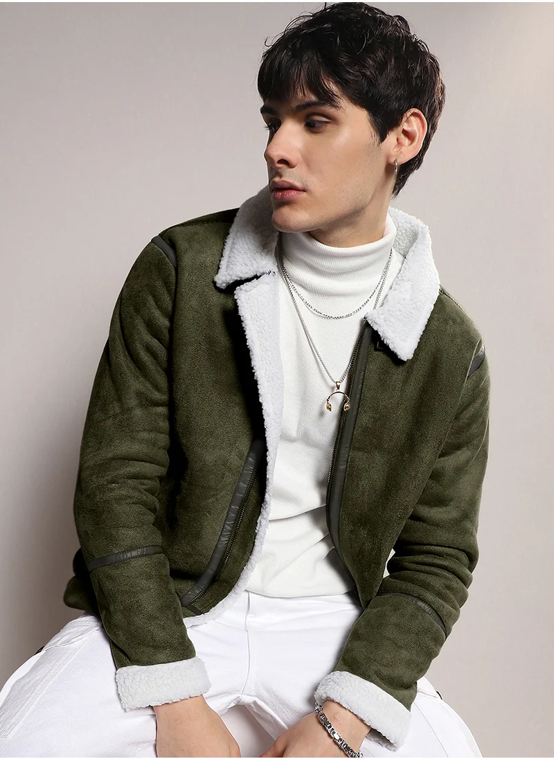 كامبوس سوترا Men's Icy Blue & Chalk White Fleece Lined Biker Jacket