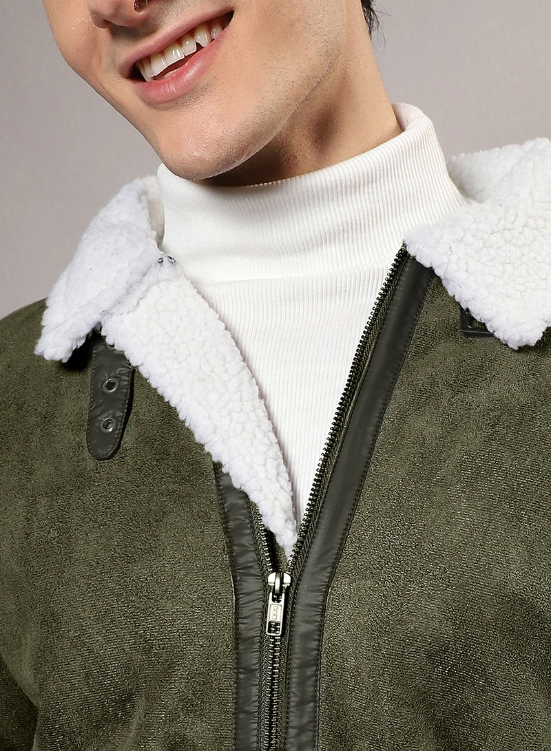 كامبوس سوترا Men's Icy Blue & Chalk White Fleece Lined Biker Jacket
