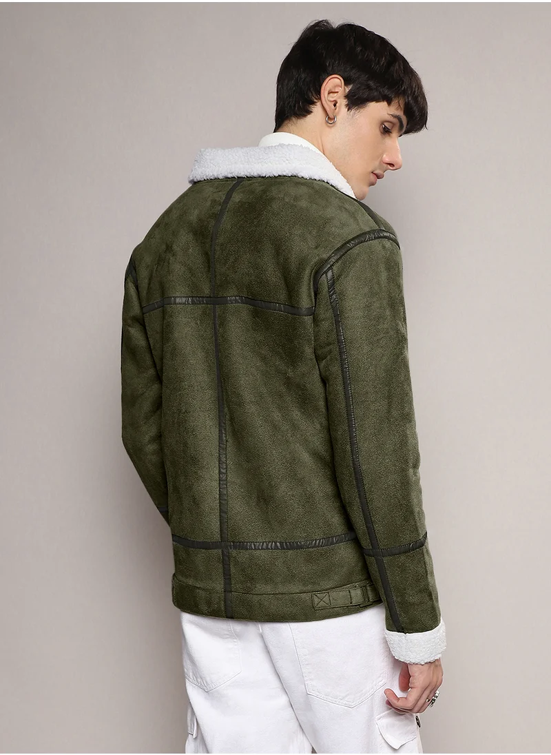 كامبوس سوترا Men's Icy Blue & Chalk White Fleece Lined Biker Jacket