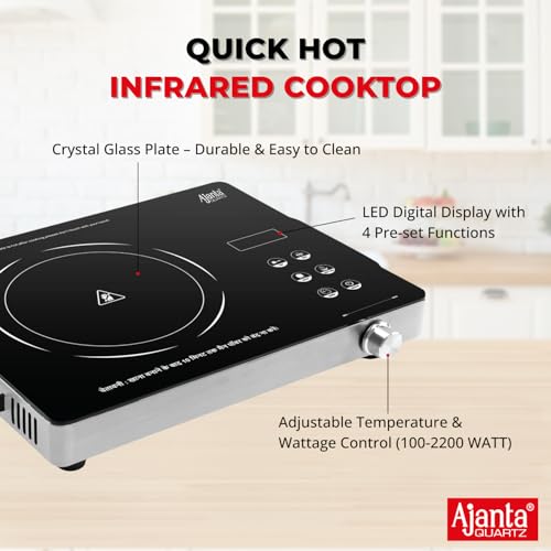 Ajanta Quartz Infrared Cooktop, Single Burner, Auto Shut-Off, 180-Minute Timer, Surge Protection - Image 2