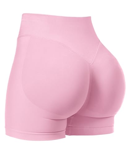 VOYJOY Women Workout Impact Shorts 2.5"/ 3.6"/ 4.5"/ 6" Scrunch Butt Lifting Gym Seamless Booty Biker Shorts Pink - Image 1