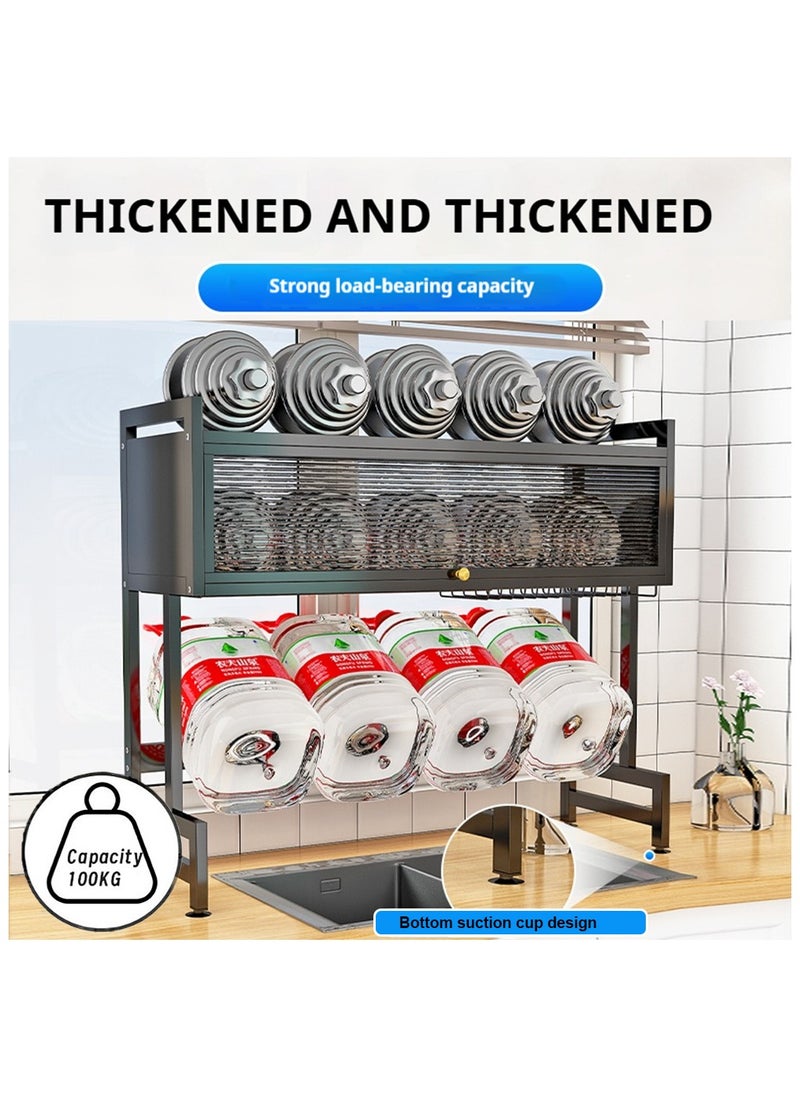 ZERIFAM - Over The Sink Dish Drying Rack, 3 Tier Over Sink Dish Drainer Drying Rack with Cover, Space Saving Large Stainless Steel Sink Drying Rack for Dishes, Bowls, Cutlery(85cm) - Image 1
