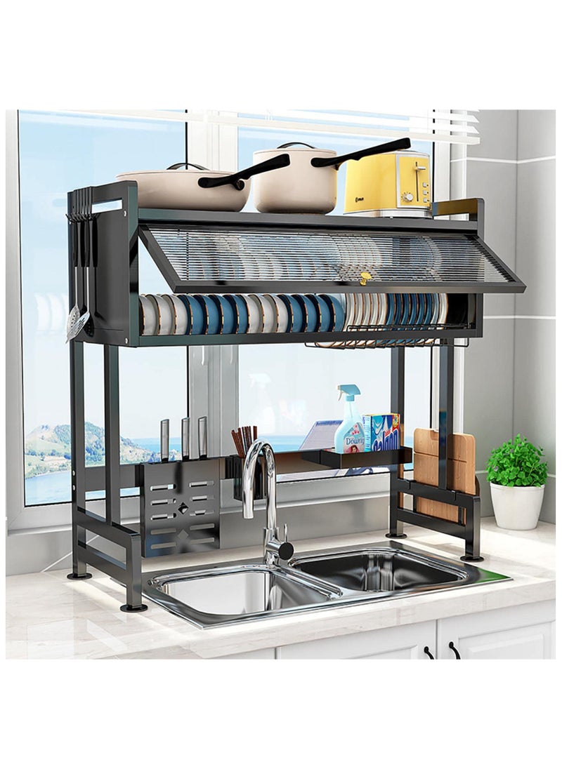ZERIFAM - Over The Sink Dish Drying Rack, 3 Tier Over Sink Dish Drainer Drying Rack with Cover, Space Saving Large Stainless Steel Sink Drying Rack for Dishes, Bowls, Cutlery(85cm) - Image 1