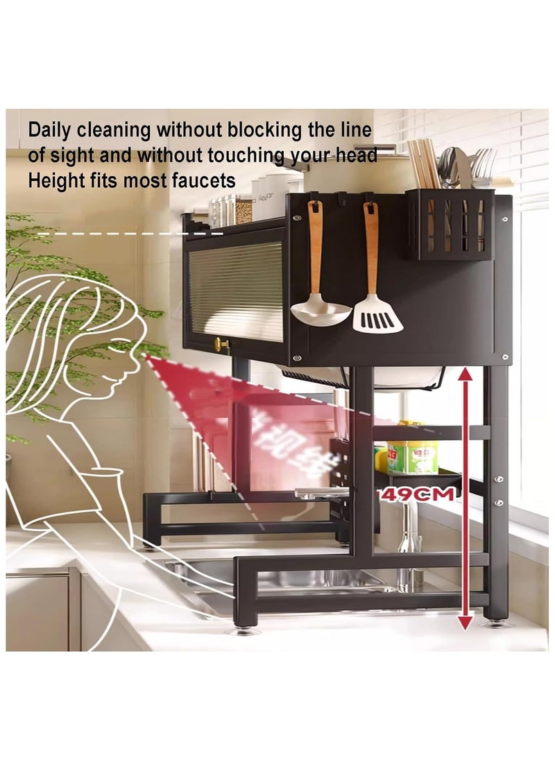 ZERIFAM - Over The Sink Dish Drying Rack, 3 Tier Over Sink Dish Drainer Drying Rack with Cover, Space Saving Large Stainless Steel Sink Drying Rack for Dishes, Bowls, Cutlery(85cm) - Image 1